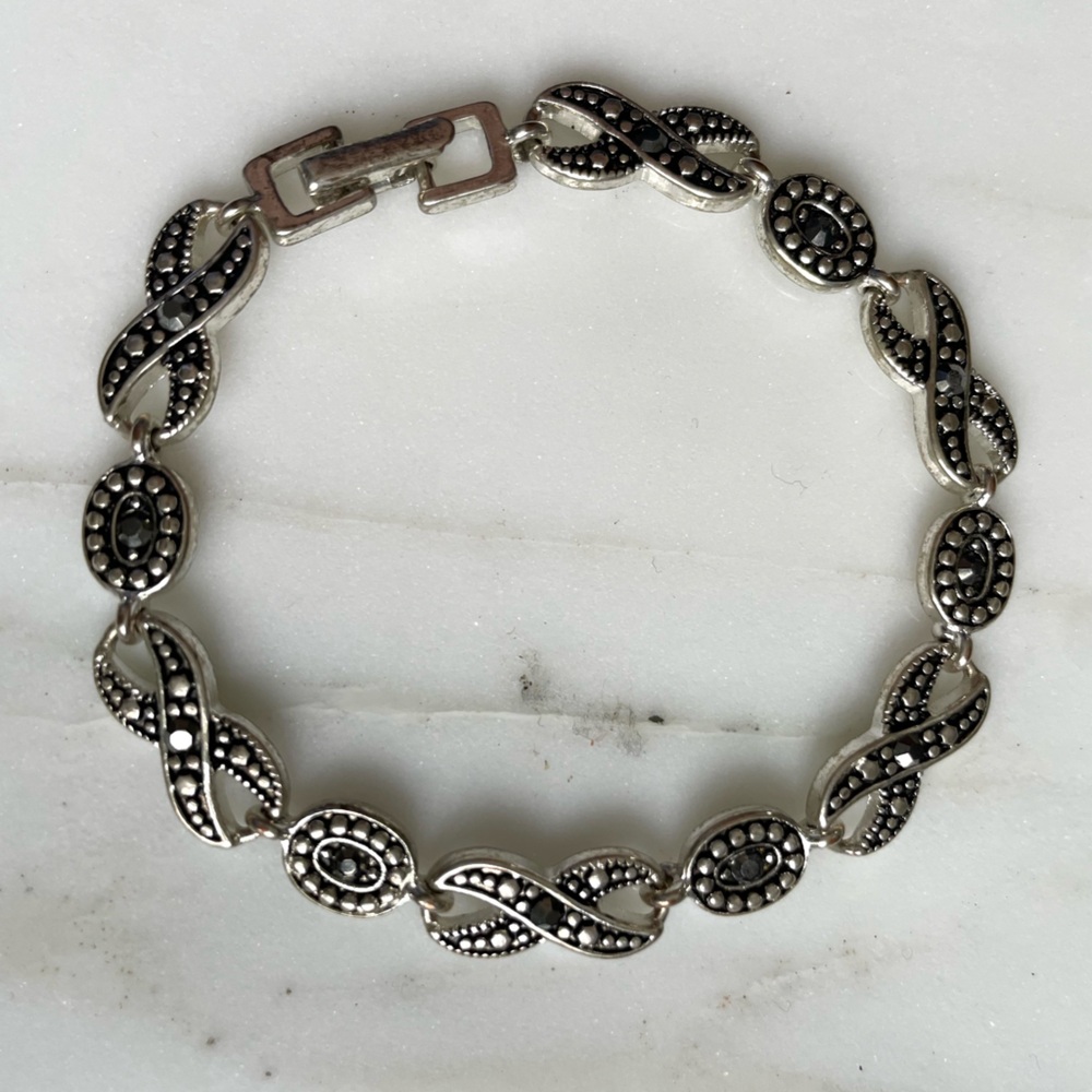 Infinity faux Marcasite Link Bracelet - Silver